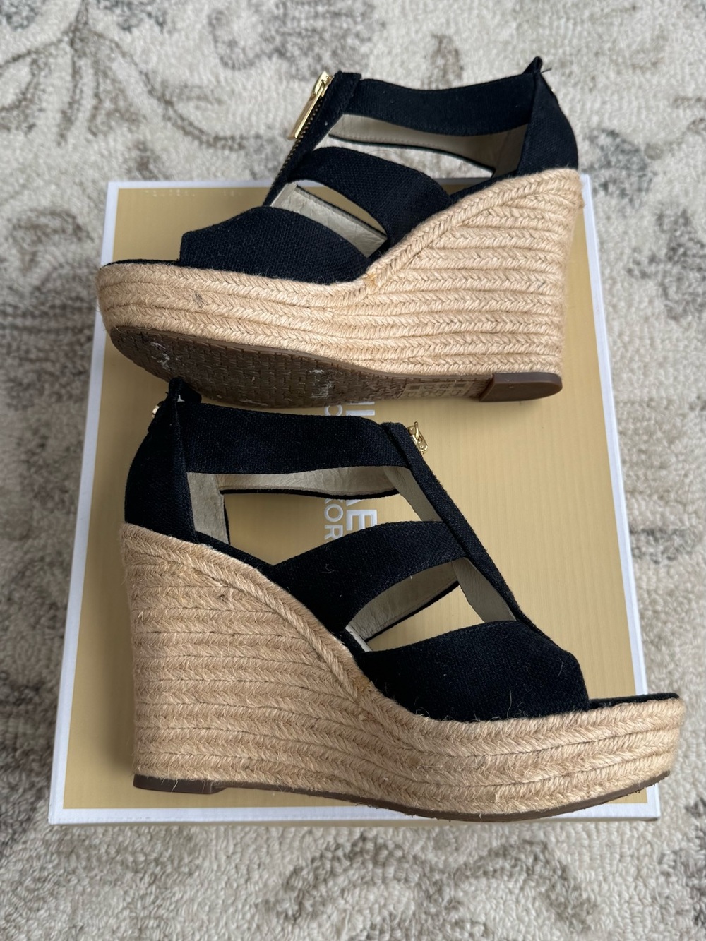 Michael Michael Kors Damita Black Canvas Espadrille Wedge Sandals - Picture 5 of 10